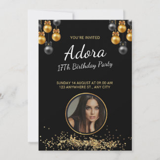 17:E BIRTHDAY ELEGANT OCH MODERN BLACK MED BALLON INBJUDNINGAR