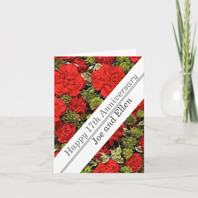 17:e Bröllop-årsdagen, Röda nejlikor Kort (Framsida)