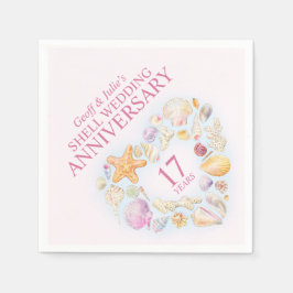 17:e bröllop-årsdagen snäckor vattenfärgshjärta pappersservett