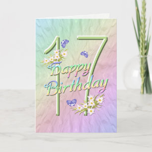 17:e födelsedag: Butterflies and Flowers Card Kort