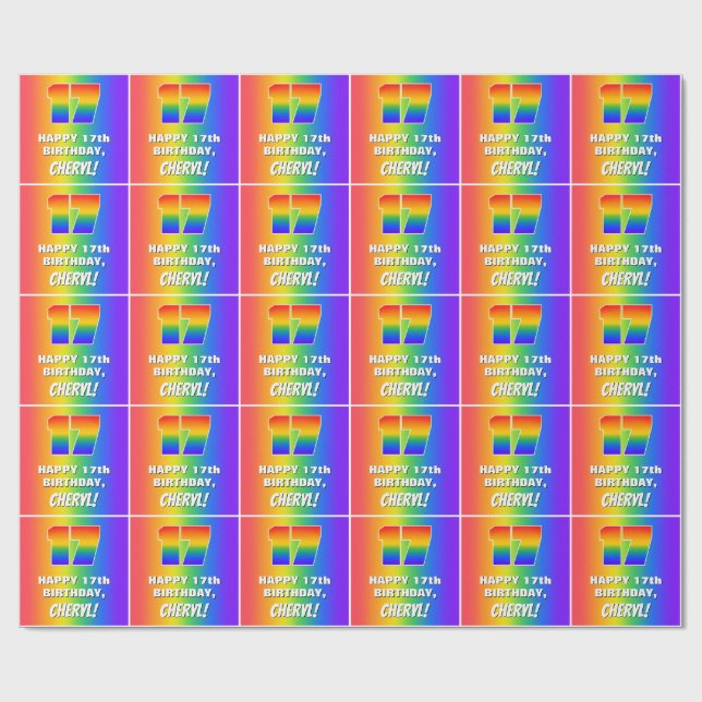 17:e födelsedag: färgfull, Roligt Rainbow Mönster  Presentpapper (Platt)
