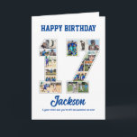 17:e födelsedag, nummer 17 Fotokollage Kort<br><div class="desc">Fira 17-årsdagen eller bröllop-årsdagen med den här anpassningsbarna fotokollage. Välj dina favoritfoton för visning. Anpassa namn, text och datum för att passa tillfälle. Det här kommer att bli en underbar keepy med personlig-budskap att se tillbaka på med familj och vänner. Om du behöver något annat nummer som kollage, kan du...</div>