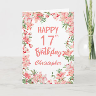 17:e födelsedag Rosa Peach Peonies Watercolor Blom Kort