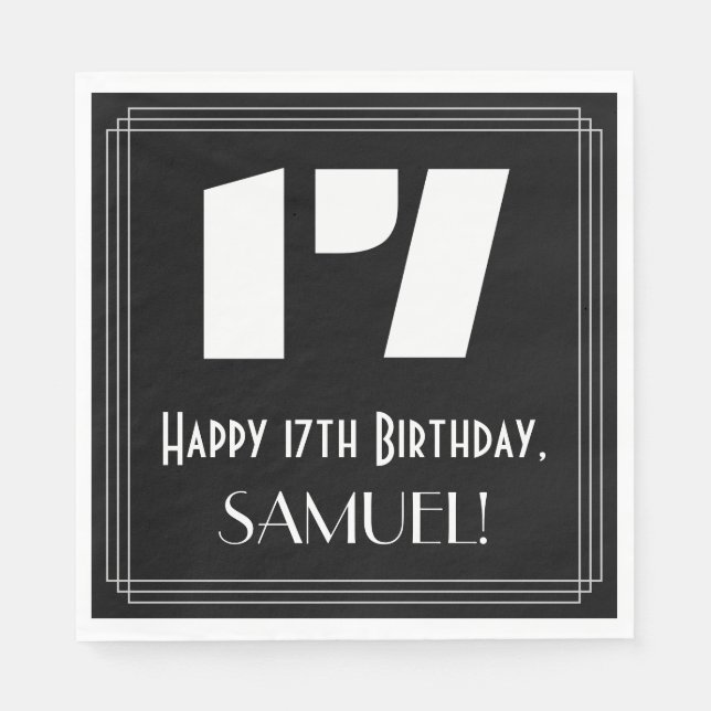 17:e födelsedagen: Art Deco Inspired Titta "17" +  Pappersservett (Framsidan)