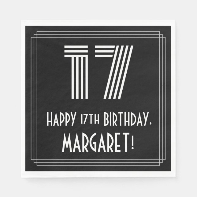17:e födelsedagen: Art Deco Inspired Titta "17" +  Pappersservett (Framsidan)