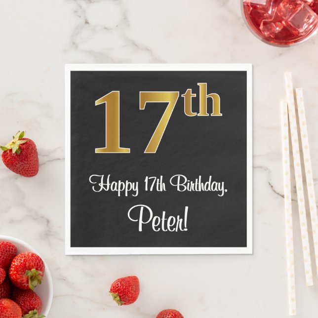 17:e födelsedagen ~ Elegant Luxurious Faux Guld Ti Pappersservett (Insitu)