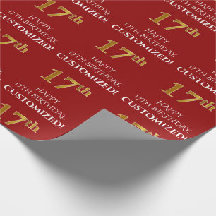17:e födelsedagen: Elegant, rött, Faux Guld Presentpapper