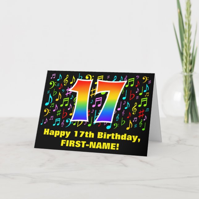 17:e födelsedagen: Färgstarka musiksymboler och re Kort (Framsida)