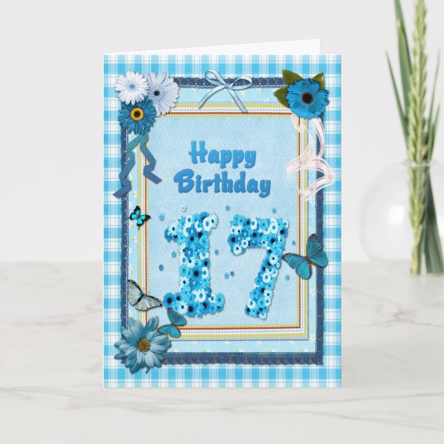 17:e födelsedagen med skrapboreffekt kort (Framsida)