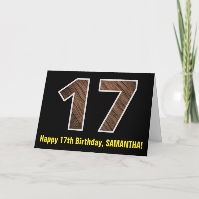 17:e födelsedagen: Namn + Faux Wood Grain Mönster  Kort (Framsida)