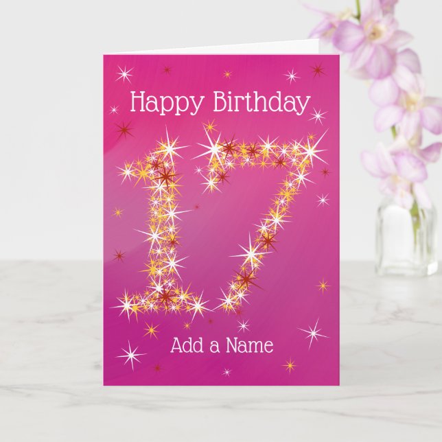 17:e födelsedagen - nummer 17 i stjärnor - Rosa -  Kort (Orkide)
