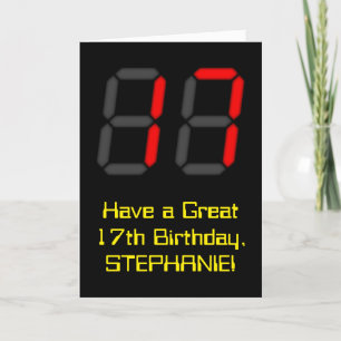 17:e födelsedagen: Red Digital Clock Stil "17" + N Kort