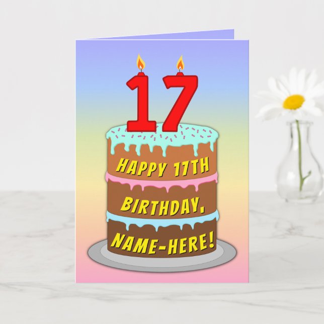 17:e födelsedagen - Roligt Cake & Candles, med ege Kort (Liten växt)
