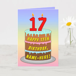 17:e födelsedagen - Roligt Cake & Candles, med ege Kort