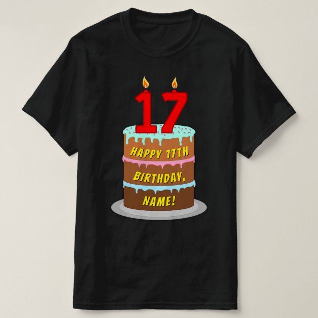 17:e födelsedagen - Roligt Cake & Candles, med ege T Shirt (Design framsida)