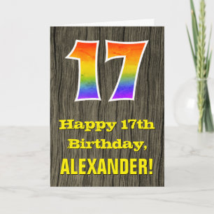 17:e födelsedagen: Rustic Faux Wood look, Rainbow  Kort
