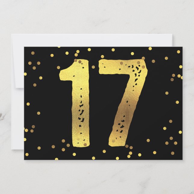17:e Födelsedagsfesten Faux Gold Foil Confetti Bla Inbjudningar (Framsida)