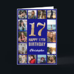 17:e Grattis på födelsedagen-flottan, blått och Gu Kort<br><div class="desc">17:e Grattis på födelsedagen-flottans blått och Guld-fotosamlingskort Om du vill göra ytterligare anpassningar klickar du på knappen "Anpassa" och användor verktyg som är utformat för att ändra mallen.</div>