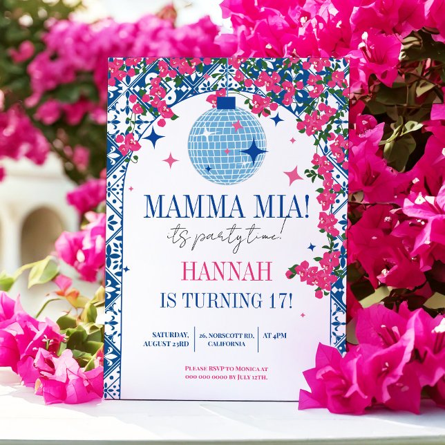 17:e mamma Mia Santorini Dancing Queen Birthday Inbjudningar (Skapare uppladdad)