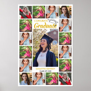 17 Foto Collage Guld Grattis Examen Vit Poster