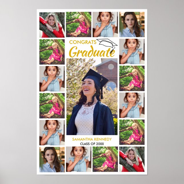 17 Foto Collage Guld Grattis Examen Vit   Poster (Framsidan)