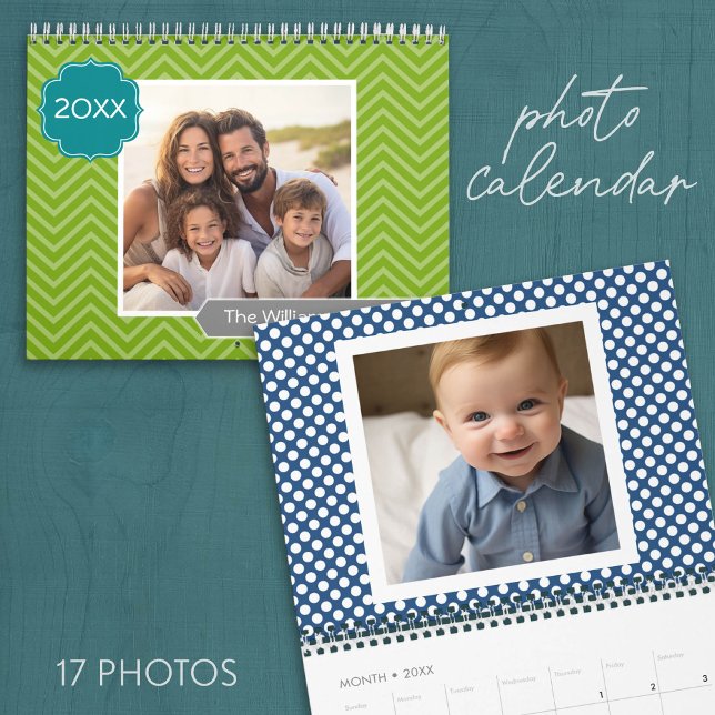 17 Foto Familjemall och färgglada mönster Kalender (Photo Calendar - Customize with 17 Photos)