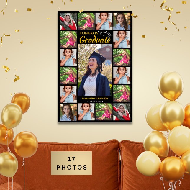 17 Fotocollage Grattis examen Black And Gold Poster (Skapare uppladdad)