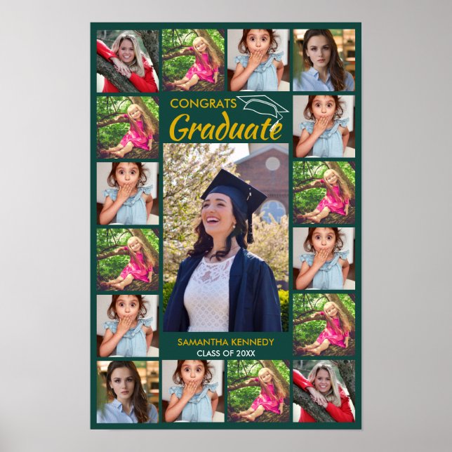 17 Fotokollage-mall Gratulerar Grad 20XX-Grönt Poster (Framsidan)