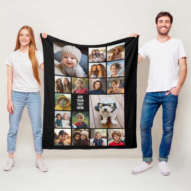 17 Fotokollage och text - Kan redigera svart Fleecefilt (På plats)