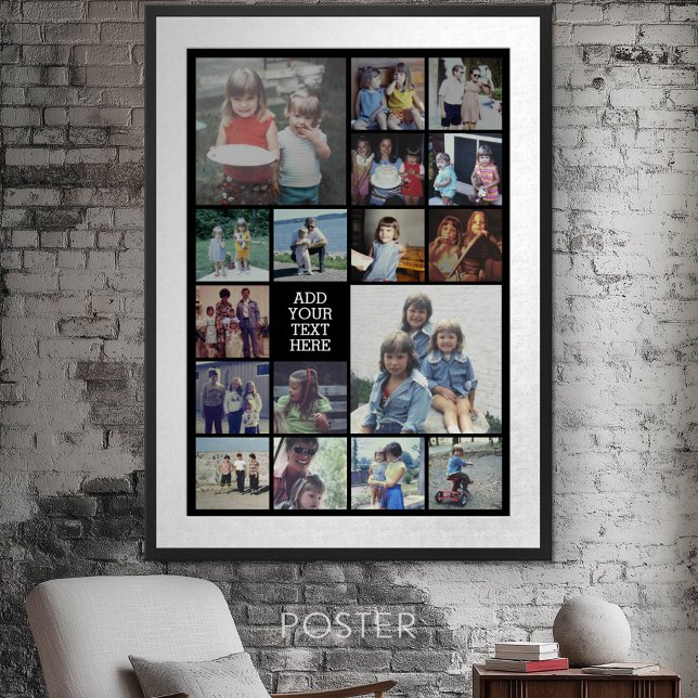17 Fotokollage och text - Kan redigera svart Poster (Personalized Poster - Add your photos and text)