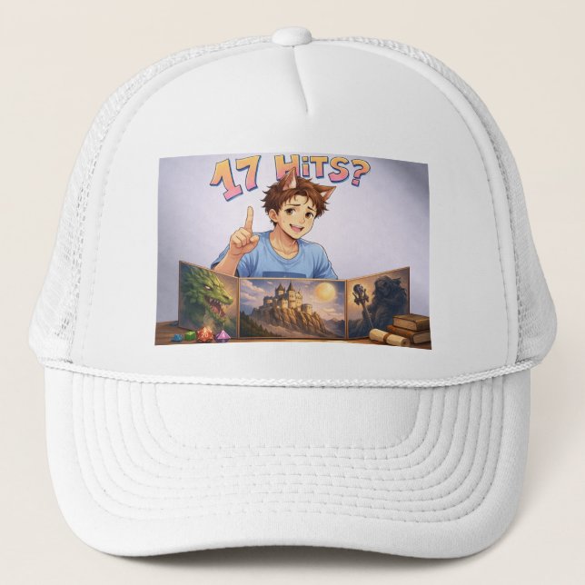 17 HITS? Funny RPG Anime T-Shirt | Dungeon Master  Keps (Framsida)