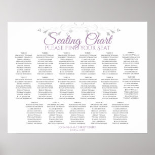17 Sätesdiagram för Lila och Grått Bröllop Poster