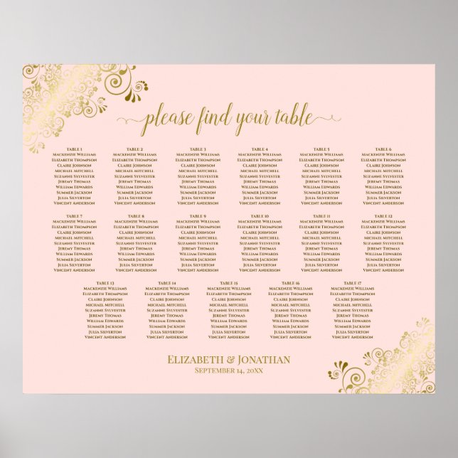 17 Sätesdiagram för  Rosa och Bröllop vid Guld Poster (Framsidan)