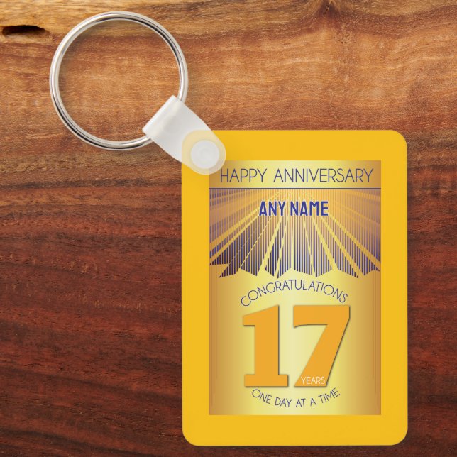 17 Year Sober Anniversary | Golden Ray 12 Step Nyckelring (Framsida)