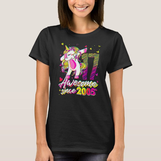 17 Years Old Unicorn Dabbing 17th Birthday Unicorn T Shirt (Framsida)