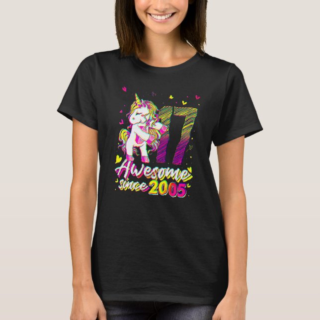 17 Years Old Unicorn Flossing 17th Birthday Unicor T Shirt (Framsida)