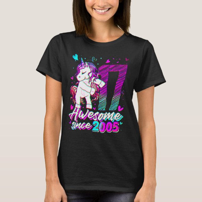 17 Years Old Unicorn Flossing 17th Birthday Unicor T Shirt (Framsida)
