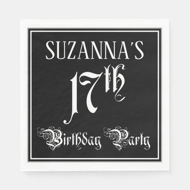 17th Birthday Party — Fancy Script + Custom Name Pappersservett (Framsidan)