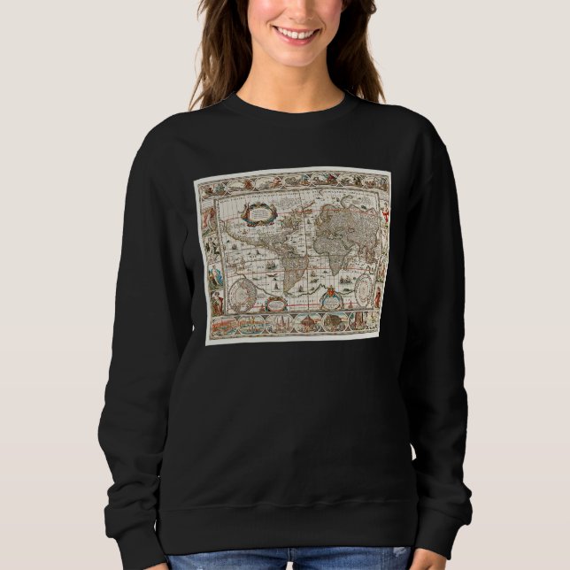 17TH CENTURY ANTIQUE WORLD MAP HISTORY GEOGRAPHY E T SHIRT (Framsida)