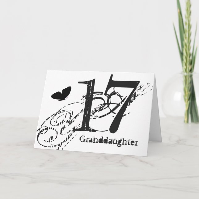 17th födelsedag för en sondotter, fjäril kort (Framsida)