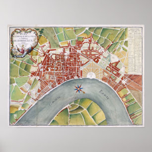 1800 Bordeaux, Frankrike City Plan Poster