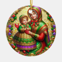 1800-talet ~ Mor och Child Julgransprydnad Keramik