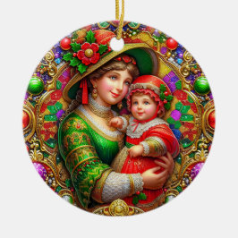 1800-talet ~ Mor och Child Julgransprydnad Keramik