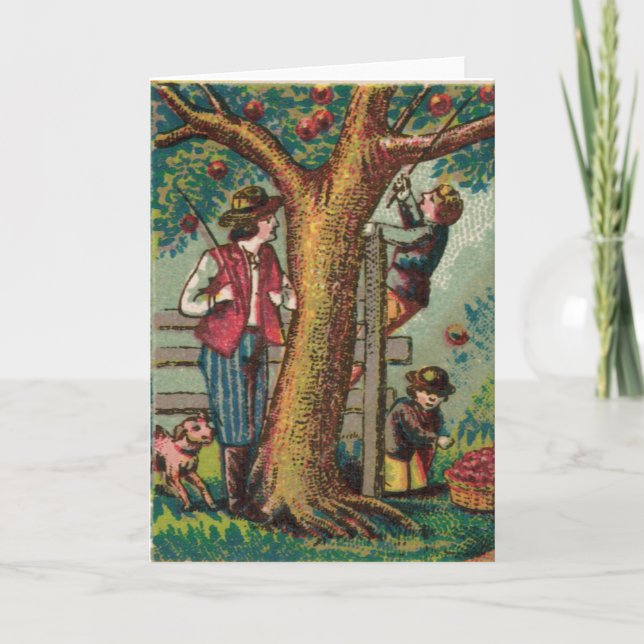 1800-talets apple Picking Greeting Card Kort (Framsida)