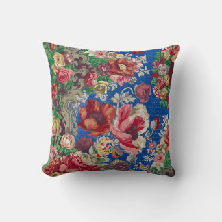 1800-talets blomma Mönster-antique Blue Chintz Kudde