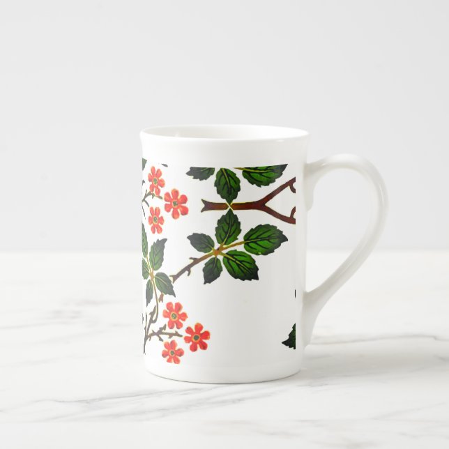 1800-talets Blommönster Foliage Grönt Rosa Benporslin Mugg (Höger)