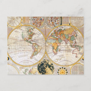 1800-talets dubbla hemisphere Karta Vykort