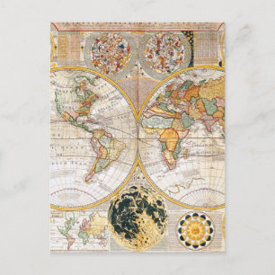 1800-talets dubbla hemisphere Karta Vykort