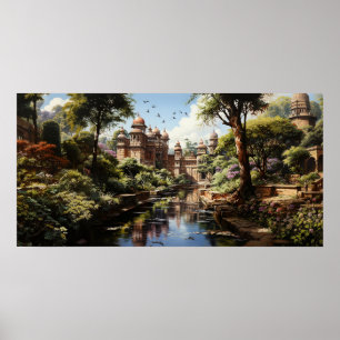 1800-talets indiska oljemålning för trädgårdsodlin poster