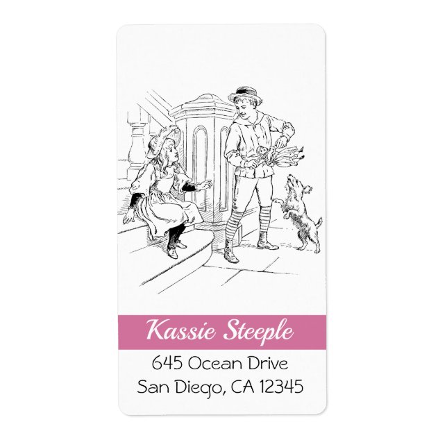 1800-talets konstpojke som undervisar en flicka me fraktsedel (Framsidan)